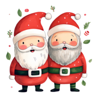 Cute cartoon Santa Claus friends, Merry Christmas watercolor illustration, isolated background. AI Generative png