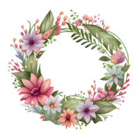 Watercolor floral wreath, spring and summer flowers, frame illustration. AI Generative png