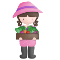 Cartoon painting farmer girl wearing cute pink dress png