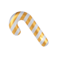 3d Christmas candy cane. Traditional xmas candy with golden and white stripes. Santa caramel cane with striped pattern. Illustration transparent png