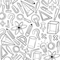 Doodle black and white pattern. The print is made of sloppy elements on the theme of education, work and science. vector