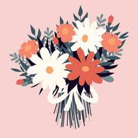 Postcard in flat style. A beautiful, lush bouquet of fresh flowers. vector