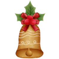 christmas bells with red bow and holly isolated on transparent background png