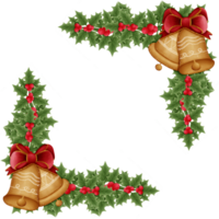 christmas bells with red bow and holly isolated on transparent background png