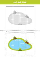 cortar y pegamento juego para niños. linda dibujos animados agua estanque. vector