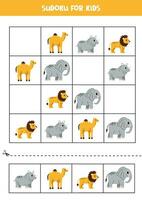 Educational Sudoku game with cute African animals. vector