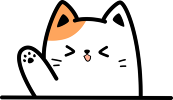laranja gato Olá cumprimento acenando mão plano desenho animado elemento png