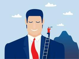 gigantic concept Business persons stand use binoculars on the shoulders of giants Business goals success vector