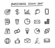 Business outline vector icons set for management, finance, strategy, marketing. Hand drawn doodle illustration on white background for mobile concepts and web apps