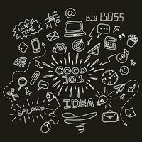 Hand drawn business idea doodles icons set on black board. Business Background vector