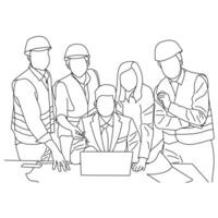 Line art of Designers architects and engineers gathering at the office to create a project for a new building vector