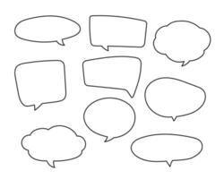 Speech symbol talk and thinking hand drawn style. Bubble with clouds thin line set. vector