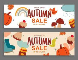 Autumn sale banner template background. Autumn shopping sale with element and text. vector