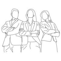 Line art of teamwork concept with architects isolated on a white background. vector