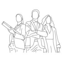 Line art of teamwork concept with architects isolated on a white background. vector