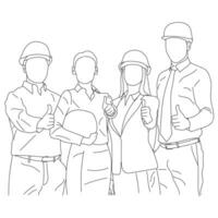 Line art of business, architecture and office concept. Happy team of architects in office showing thumbs up vector