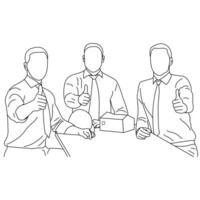 Line art of business, architecture and office concept. Happy team of architects in office showing thumbs up vector