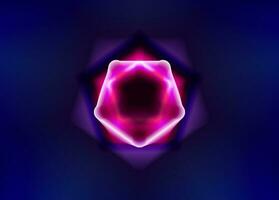 Abstract background consisting set of neon hexagonal cells with triangle pink on dark blue background. Vector Graphics