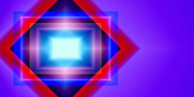 Abstract cosmic vibrant color square border. Blue, red-purple banner frame design. Top view futuristic style. Set of glowing neon lighting isolated on background with copy space. vector