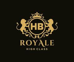 Golden Letter HB template logo Luxury gold letter with crown. Monogram alphabet . Beautiful royal initials letter. vector