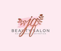 Initial JQ feminine logo collections template. handwriting logo of initial signature, wedding, fashion, jewerly, boutique, floral and botanical with creative template for any company or business. vector