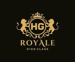 Golden Letter HG template logo Luxury gold letter with crown. Monogram alphabet . Beautiful royal initials letter. vector