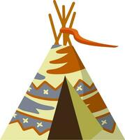 Indian wigwam. Tent made of skins. Brown tepee. Tribal hut. Cartoon flat illustration. Home of native American vector