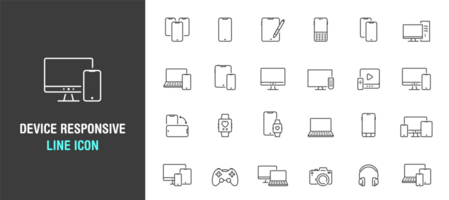 Simple set of device and responsive line icon. Isolated on white background png