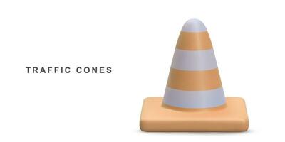 3d realistic traffic cone. Vector illustration.