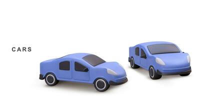 3d two cars on white background. Vector illustration.