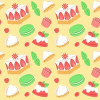 Vector seamless pattern with cake, berries and sweets.