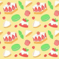 Vector seamless pattern with cake, berries and sweets.