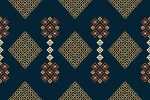 Ethnic geometric fabric pattern Cross Stitch.Ikat embroidery Ethnic oriental Pixel pattern blue background. Abstract,vector,illustration. Texture,clothing,frame,decoration,motifs,silk wallpaper. vector