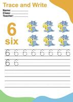Trace and write number for children. Exercise for children to recognize the number. Educational worksheet for preschool. Vector file.