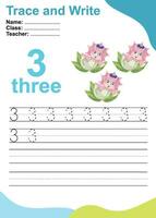 Trace and write number for children. Exercise for children to recognize the number. Educational worksheet for preschool. Vector file.