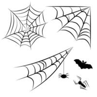 Set of spider web for halloween design. Web with spiders and a bat. vector