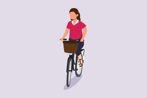 People riding bikes on city street concept. Colored flat vector illustration isolated.