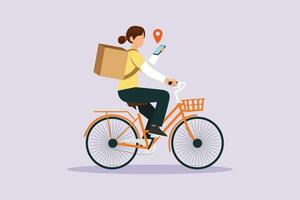 People riding bikes on city street concept. Colored flat vector illustration isolated.