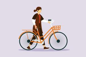 People riding bikes on city street concept. Colored flat vector illustration isolated.