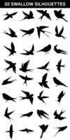 ollection of Swallows silhouette isolated on white background vector