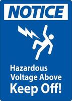 Notice Sign - Hazardous Voltage Above Keep Off vector