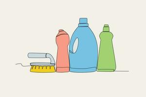 Color illustration of household cleaning tools vector