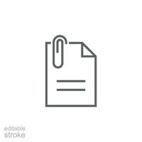 archivo adjunto archivo icono. sencillo contorno estilo. papel acortar, adjuntar documento, cierre, subir archivos adjuntos, oficina concepto. Delgado línea símbolo. vector aislado en blanco antecedentes. editable carrera svg.