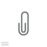 Paper clip icon. Simple outline style. Paperclip, attach, document clip, staple, fastener, page clamp, office concept. Thin line symbol. Vector isolated on white background. Editable stroke SVG.