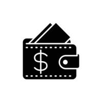 Wallet icon. Simple solid style. Affordable, investment, money, cash, dollar, bill, payment, business, finance concept. Black silhouette, glyph symbol. Vector isolated on white background. SVG.