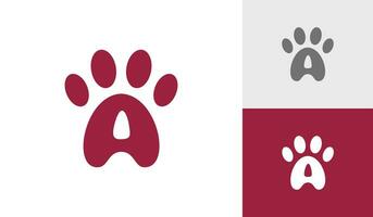 Dog paw logo design with letter A initial vector