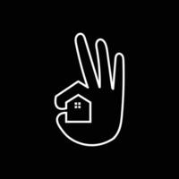 Good OK Hand Gesture with Home House for Real Estate Property Symbol Icon vector