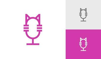 Microphone podcast logo with cat shape vector