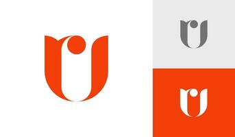 Letter RU or UR initial monogram with happy human logo design vector