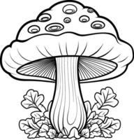 Hand drawn outline of mushrooms in the grass vector